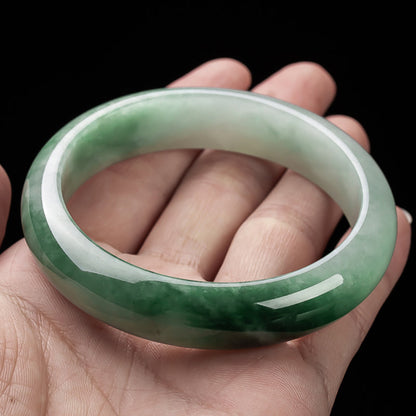 Buddha Stones Natural Jade Fortune Blessing Bangle Bracelet