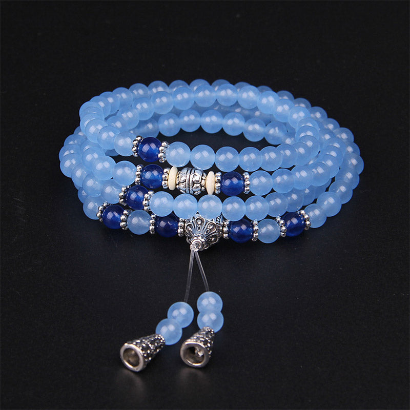 Buddha Stones 108 Beads Blue Crystal Healing Bracelet Mala