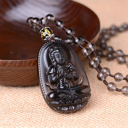 Buddha Stones Chinese Zodiac Obsidian Protection Necklace