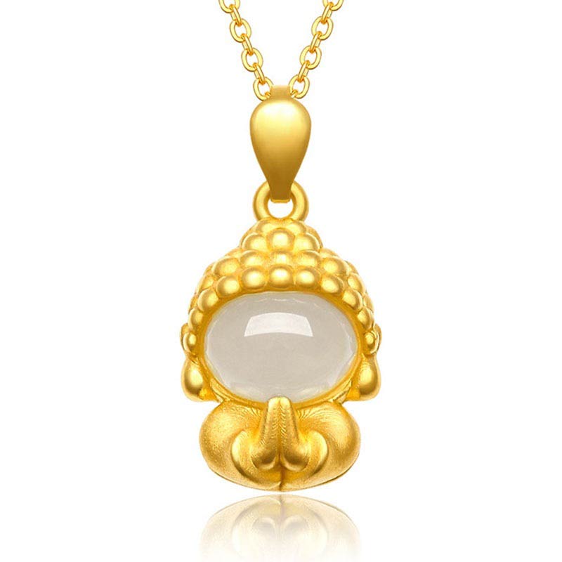 Buddha Stones White Jade Buddha Success Pendant Necklace