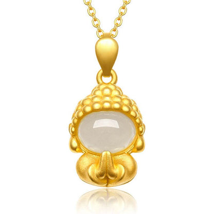 Buddha Stones White Jade Buddha Success Pendant Necklace