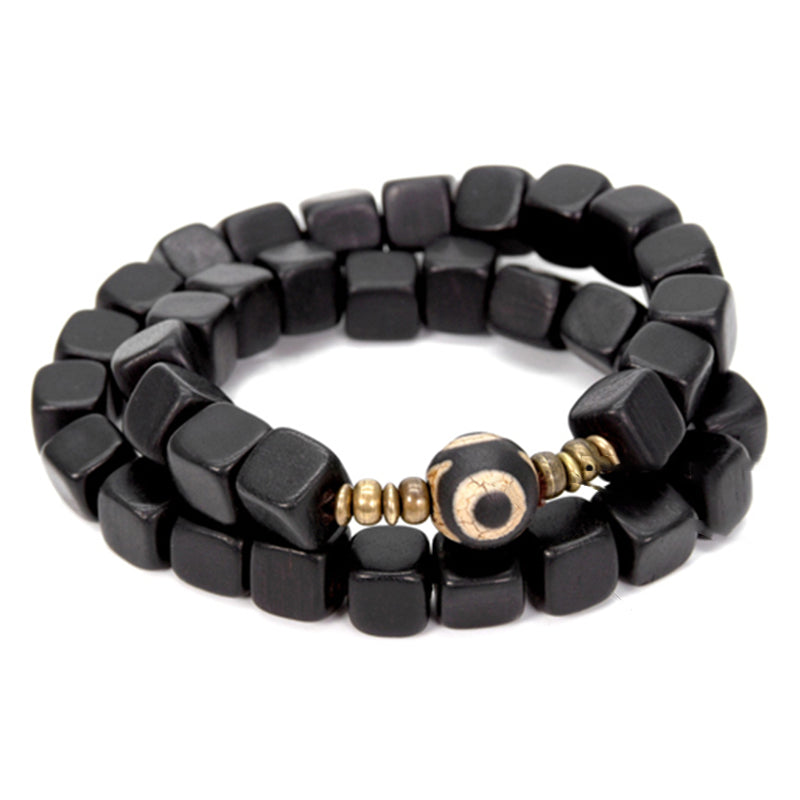 Buddha Stones Ebony Wood Dzi Bead Copper Peace Couple Bracelet