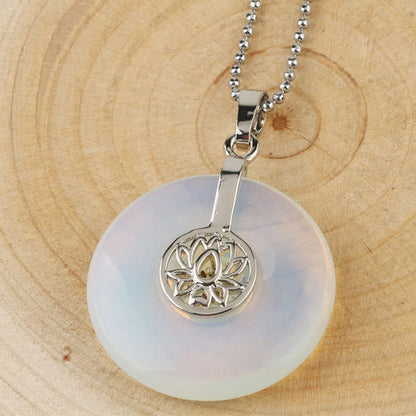 Buddha Stones Various Crystal Amethyst Pink Crystal Lotus Healing Necklace Pendant