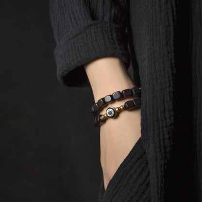 Buddha Stones Ebony Wood Dzi Bead Copper Peace Couple Bracelet