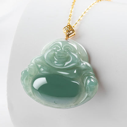 Buddha Stones Laughing Buddha Natural Jade Prosperity Abundance Necklace Pendant