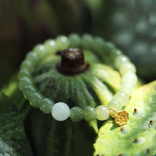Buddha Stones Jade Lotus Abundance Adjustable Bracelet