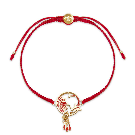 Buddha Stones Tibetan Handmade Lotus Koi Fish Lucky Red String Bracelet