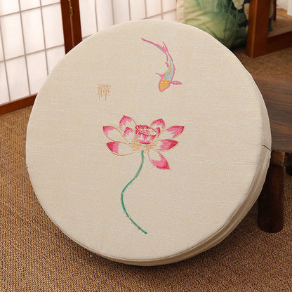 Buddha Stones Lotus Embroidery Cotton Linen Meditation Seat Cushion