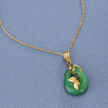 Buddha Stones Jade Oval Pattern Blessing Fortune Necklace Pendant