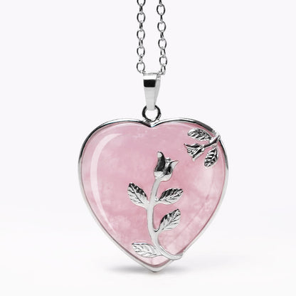 Buddha Stones Natural Healing Crystals Heart Pendant Necklaces