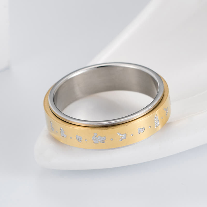 Buddha Stones Mantra Titanium Steel Balance Rotatable Ring