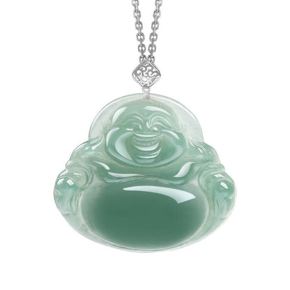 Buddha Stones Laughing Buddha Natural Jade Prosperity Abundance Necklace Pendant